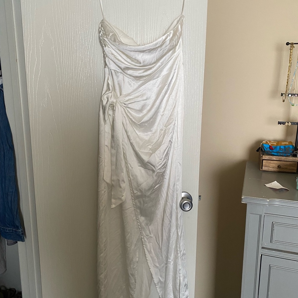 White Satin Strapless Slip Dress